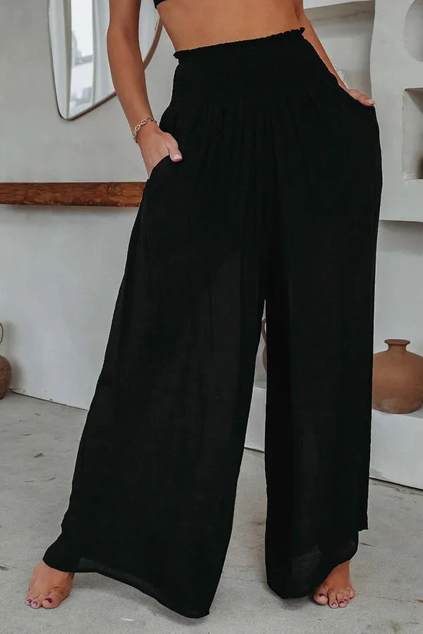 Travel Halfway Smocked Pocketed Wide Leg Pants