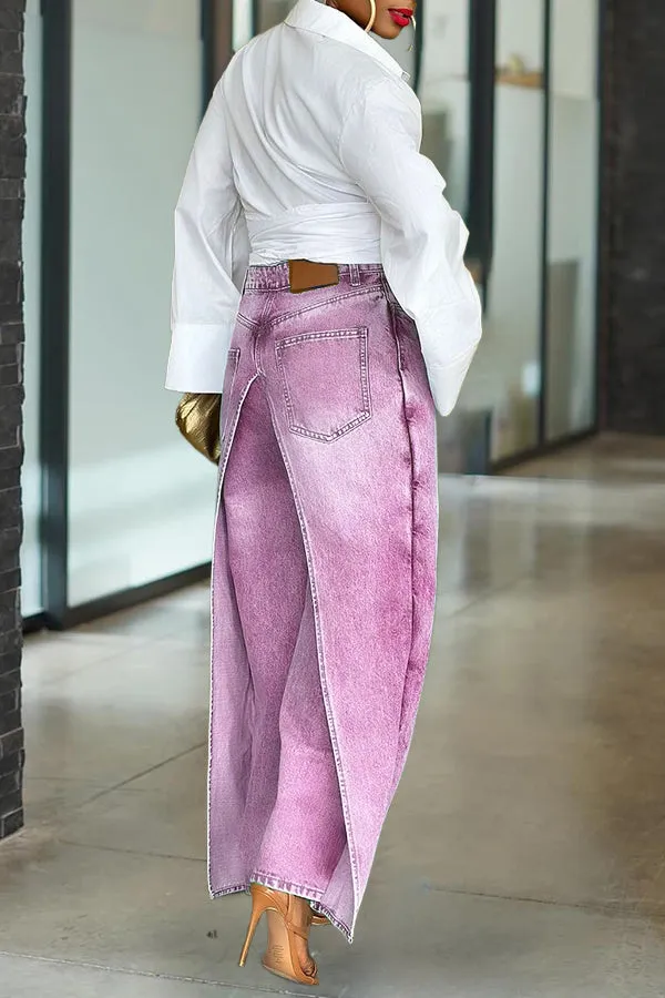 Unique Patchwork High Waist Wide Leg Jeans