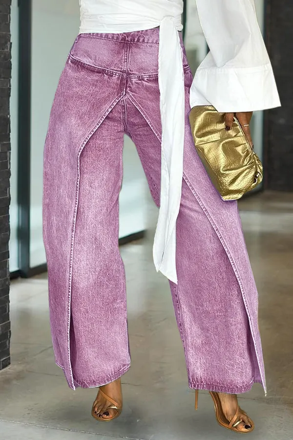 Unique Patchwork High Waist Wide Leg Jeans