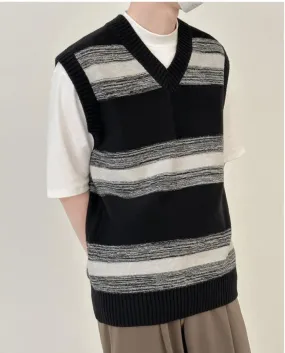 V-neck Striped Layered Vest Sweater