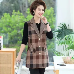 [warm gift] Women’s elegant Lapel Mid-Length Plaid Vest