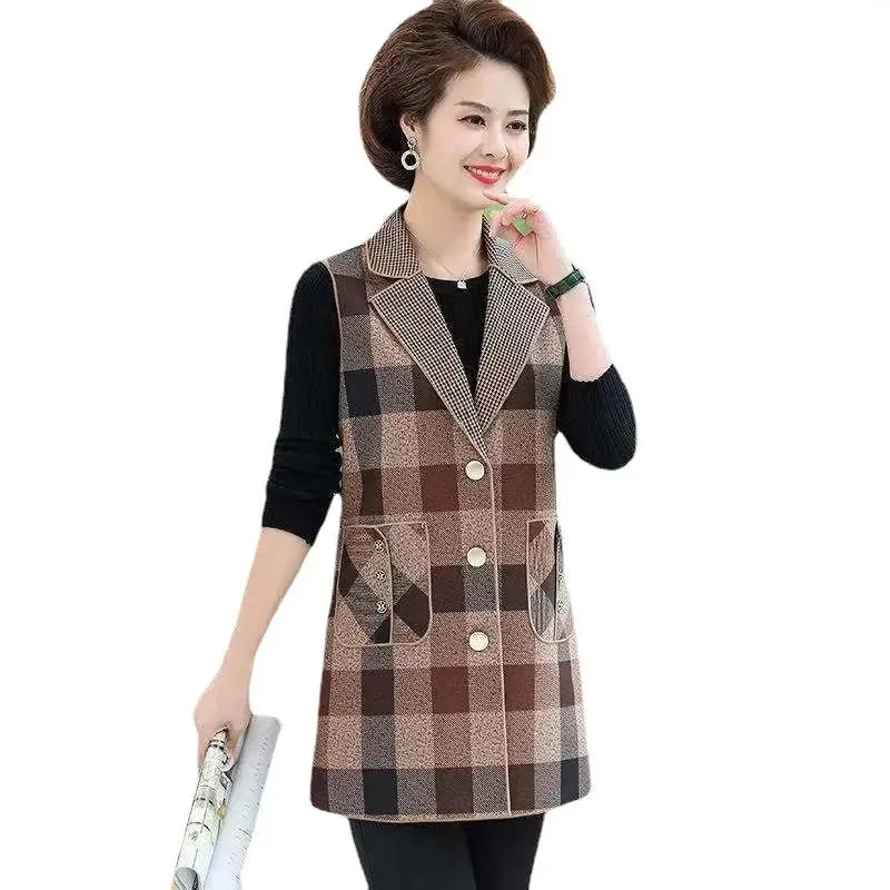 [warm gift] Women’s elegant Lapel Mid-Length Plaid Vest