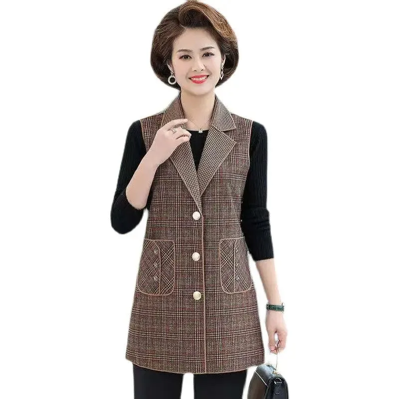 [warm gift] Women’s elegant Lapel Mid-Length Plaid Vest