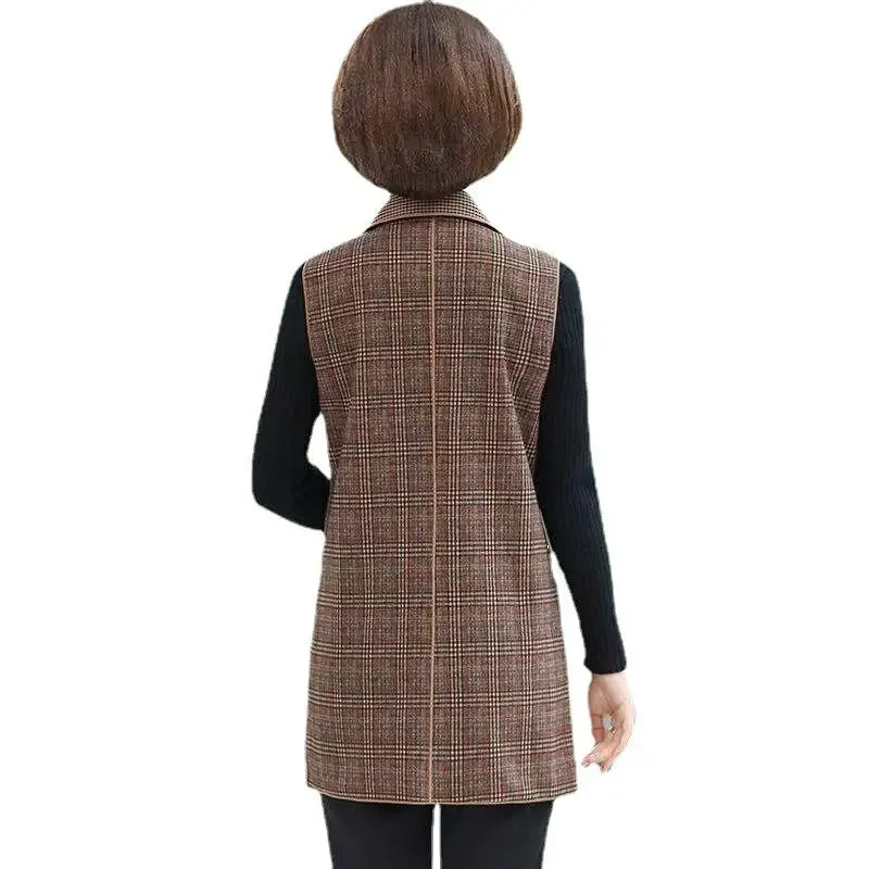 [warm gift] Women’s elegant Lapel Mid-Length Plaid Vest