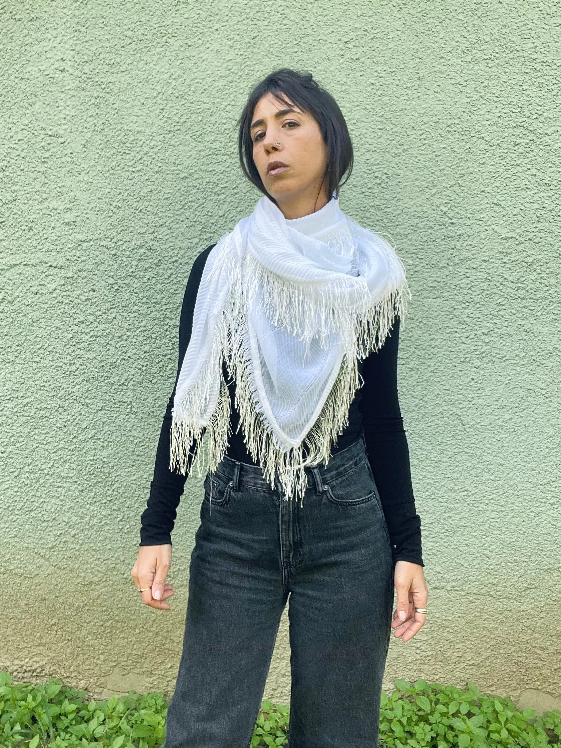 White Fringed Shawl