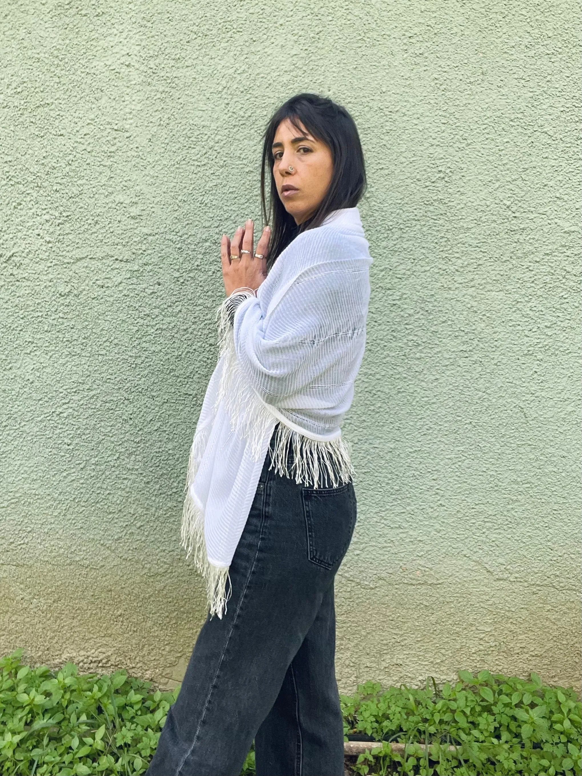 White Fringed Shawl