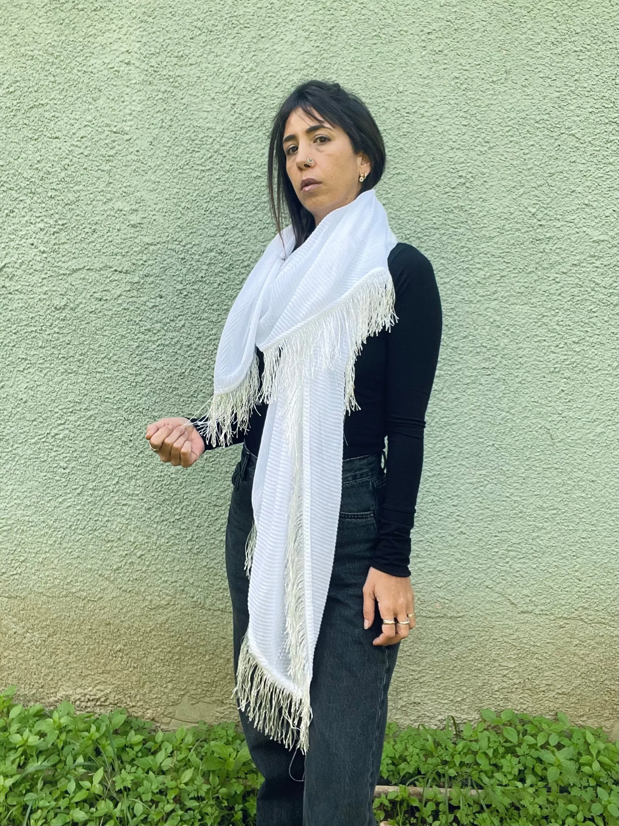 White Fringed Shawl