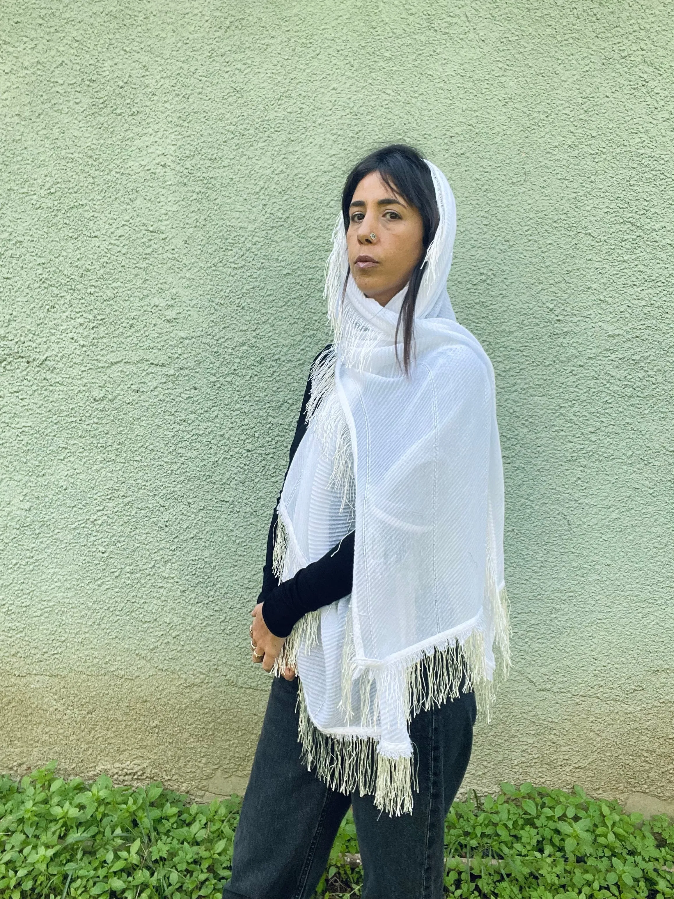 White Fringed Shawl