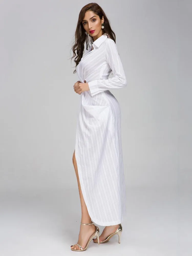 White Long Sleeve Casual Shirt Dress