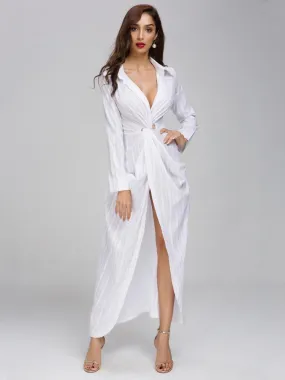 White Long Sleeve Casual Shirt Dress