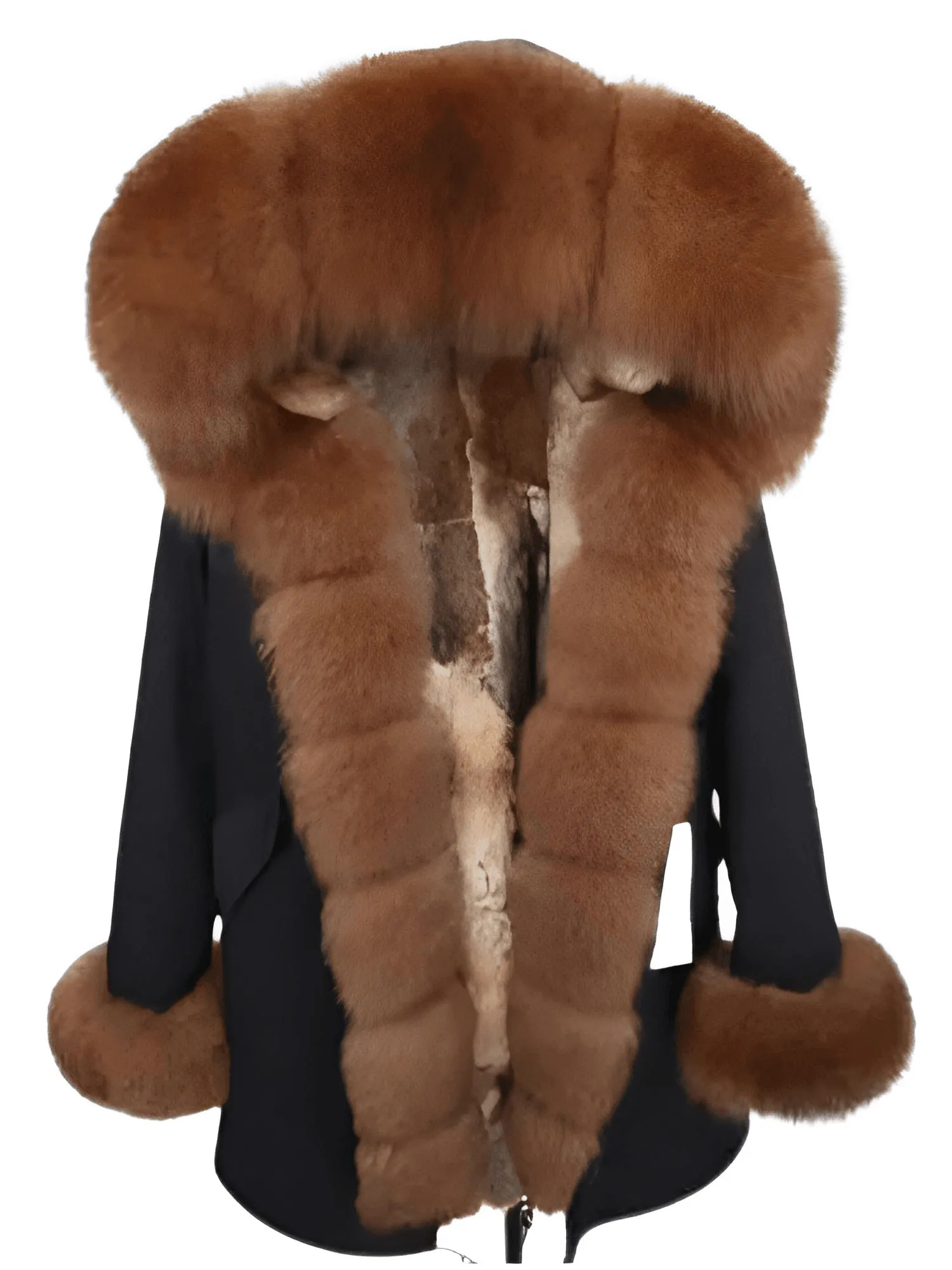 Women's Long Rabbit Fur Parka Real Fur Lining & Real Fox Fur Collar