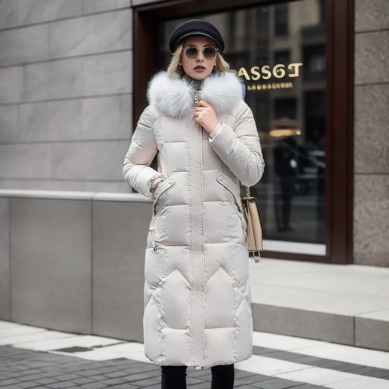 Women's Warm Long Winter Coat with Faux Fur Collar | Ideal for Autumn/Winter