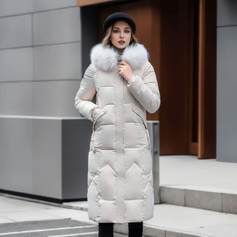 Women's Warm Long Winter Coat with Faux Fur Collar | Ideal for Autumn/Winter