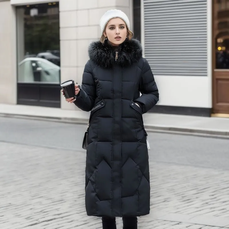 Women's Warm Long Winter Coat with Faux Fur Collar | Ideal for Autumn/Winter