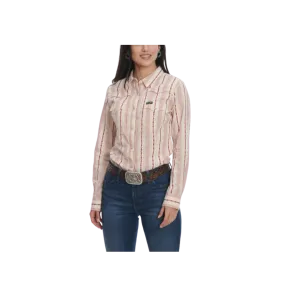 Wrangler Women's Retro Stripe Aztec Geo Embroidery Long Sleeve Western Sand Dark Dusty Rose Shirt